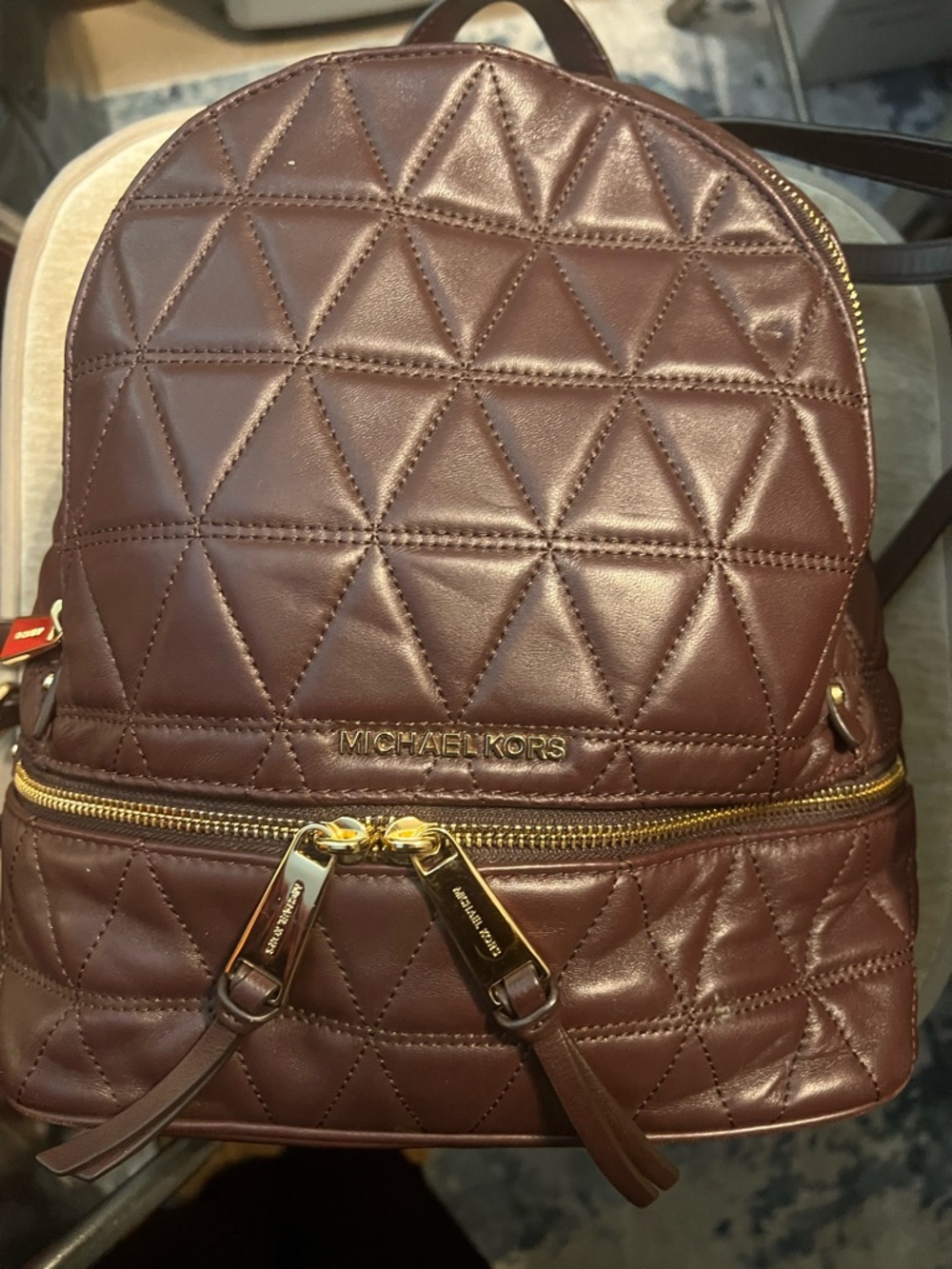 Michael Kors Quilted Mini Backpack in Brown Burgundy with Gold Hardware